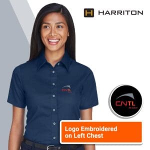 Harriton Women's Easy Blend™ Short Sleeve Twill Dress Shirt with Stain-Release