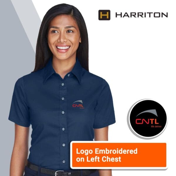 Harriton Women's Easy Blend™ Short Sleeve Twill Dress Shirt with Stain-Release